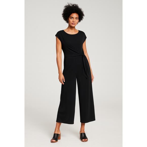 Banana Republic Tie-Front Cropped Jumpsuit Black - Picture 1 of 9